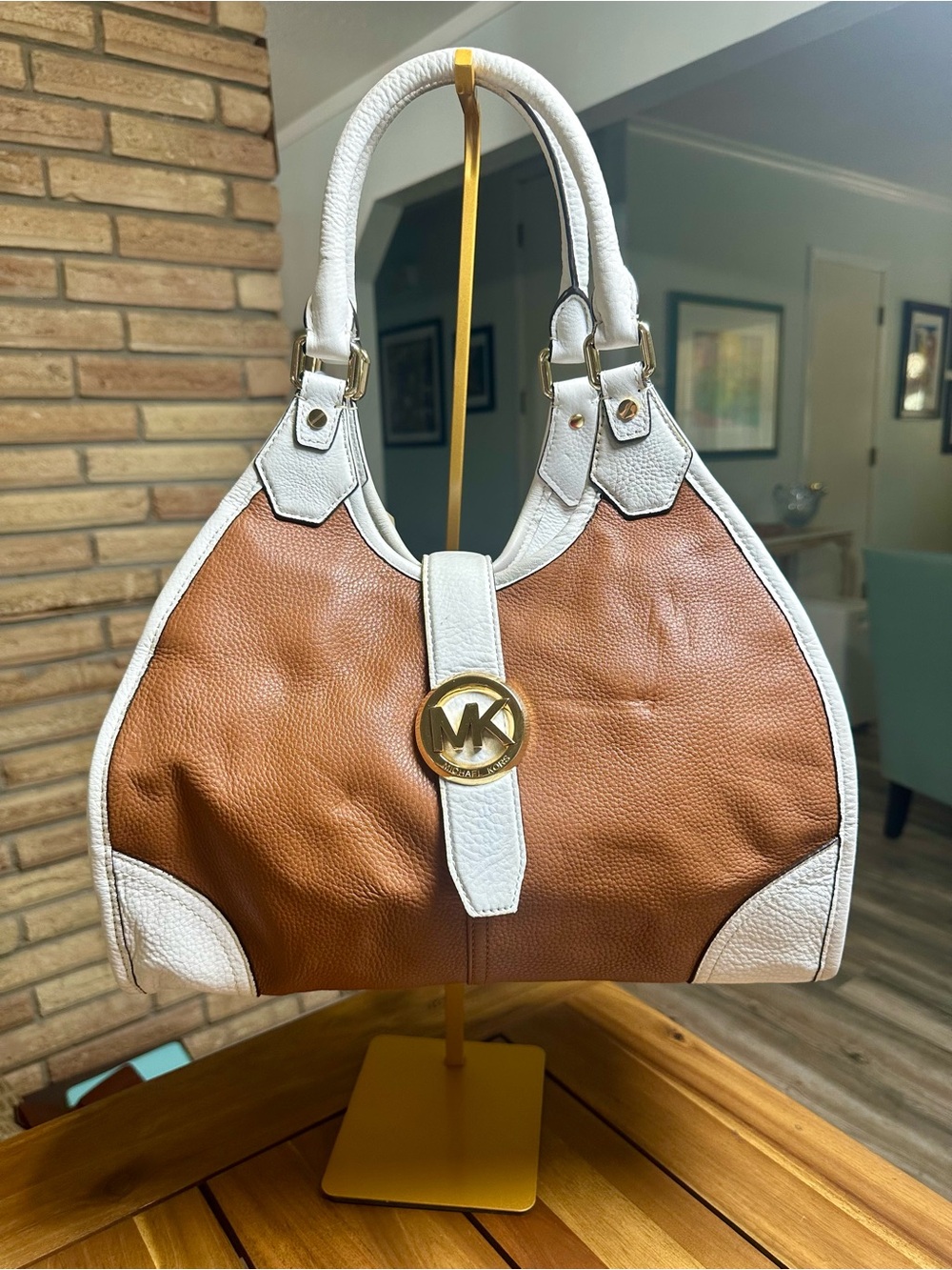 Michael Kors Brown and Cream Shoulder Bag